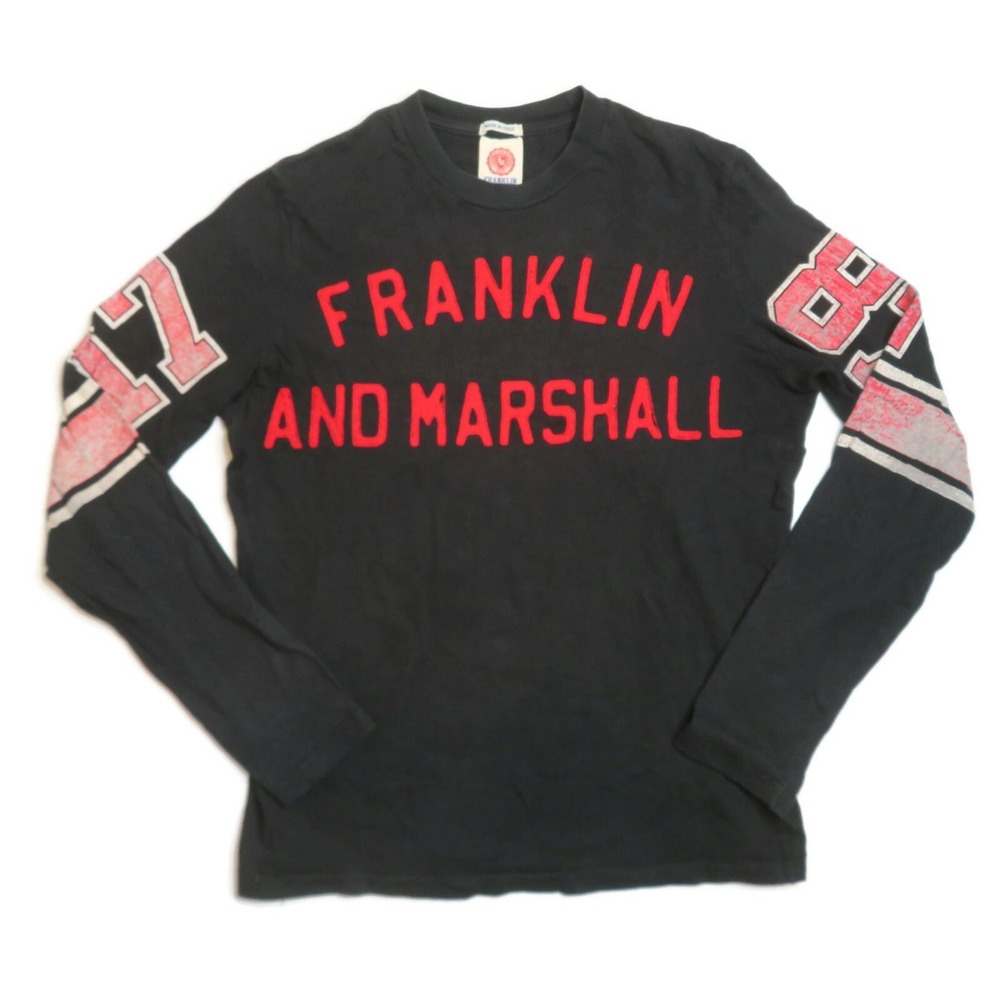 Franklin‎ & Marshall XS T-Shirt Long Sleeve Sewn Varsity Jersey Tee Italy Black